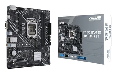 ASUS PRIME H610M-K D4 - Motherboard - micro ATX - LGA1700 Socket - H610 Chipset - USB 3.2 Gen 2, USB 3.2 Gen 1 - Gigabit LAN - onboard graphics (CPU required) - HD Audio (8-channel)