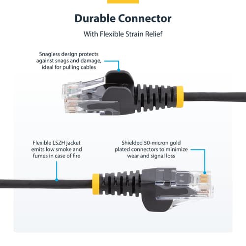 StarTech.com - Patch cable - RJ-45 (M) to RJ-45 (M) - 3.6 mm - UTP - CAT 5/5e/6 - IEEE 802.3bt - halogen-free, snagless, straight - black — view 8