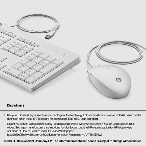 HP 225 - Keyboard and mouse set - 100% - full size - USB - UK - cashmere white — view 3