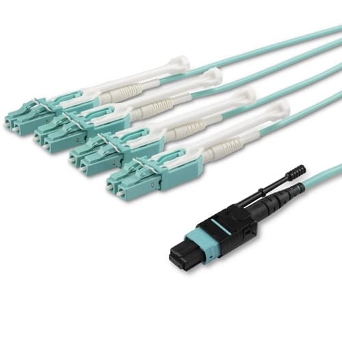StarTech.com MTP to LC Breakout Cable - 6 ft / 2m - OM3 Multimode - 40Gb - Pull Tab - Plenum - MPO / MTP Connector - Fiber Optic Cable (MPO8LCPL2M) - Breakout cable - MTP/MPO multi-mode (F) push/pull to LC multi-mode (M) push/pull - 2 m - fibre optic - 50 / 125 micron - OM3 - plenum - aqua