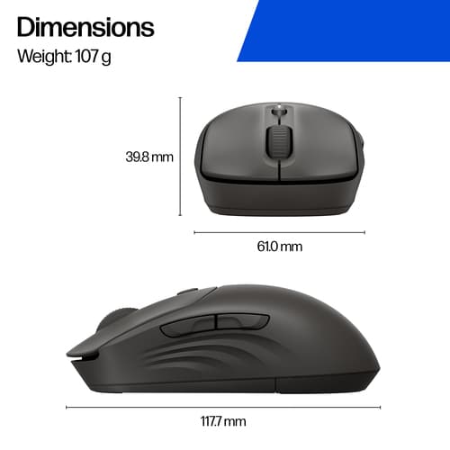 HP 405 - Mouse - quiet - right and left-handed - optical - 5 buttons - wireless - Bluetooth 5.2, 2.4 GHz - USB wireless receiver - black — view 3