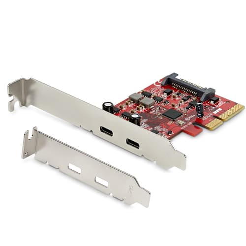 StarTech.com PCIe USB 3.1 Card, 2x USB C 3.1 Gen 2 10Gbps, PCIe Gen 3 x4, ASM3142 Chipset, USB Type-C PCI Express Card, 2-Port USB 3.2 Gen 2x1 Expansion Add-On Card, Windows, macOS, Linux - Full/Low-Profile - USB adapter - PCIe 3.0 x4 low profile - USB-C 3.1 Gen 2 x 2 - for P/N: S252BU313R