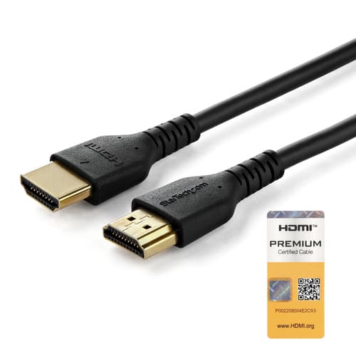 StarTech.com 1m Premium Certified HDMI 2.0 Cable with Ethernet, Durable High Speed UHD 4K 60Hz HDR 10, 3ft Rugged M/M HDMI Cord with Aramid Fiber, TPE, Ultra HD Monitors, TVs & Displays - Heavy duty HDMI cable - Premium High Speed - HDMI cable with Ethernet - HDMI male to HDMI male - 1 m - black - for P/N: TB3DKM2HDL