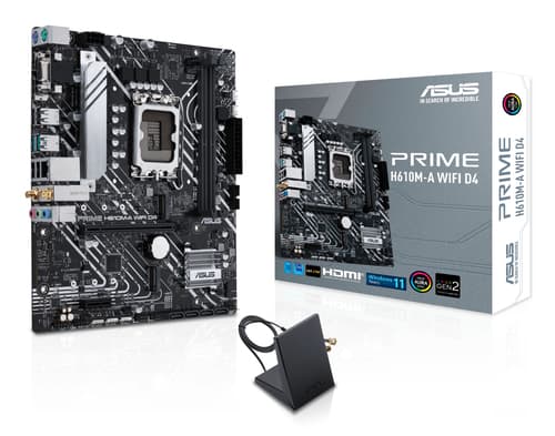 ASUS PRIME H610M-A WIFI D4 - Motherboard - micro ATX - LGA1700 Socket - H610 Chipset - USB 3.2 Gen 2, USB 3.2 Gen 1 - Gigabit LAN, Wi-Fi, Bluetooth - onboard graphics (CPU required) - HD Audio (8-channel)