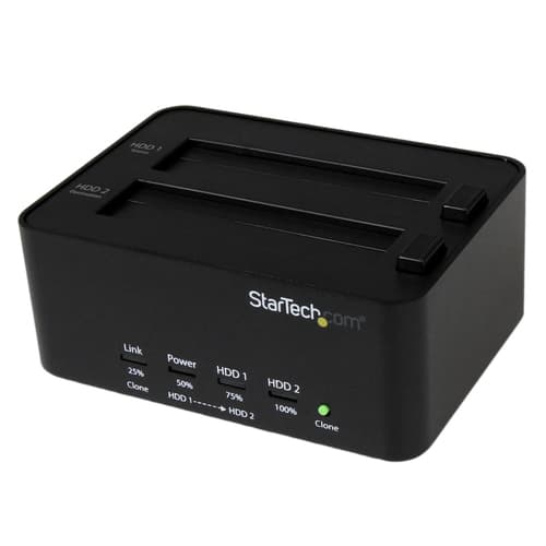 StarTech.com Dual Bay Hard Drive Duplicator and Eraser, Standalone HDDSSD ClonerCopier, USB 3.0 to SATA Docking Station, Hard Disk Duplicator and Sanitizer Dock - ToollessTop-Loading Design - Hard drive duplicator - 2 bays (SATA-300) - for P/N: SVA12M5NA