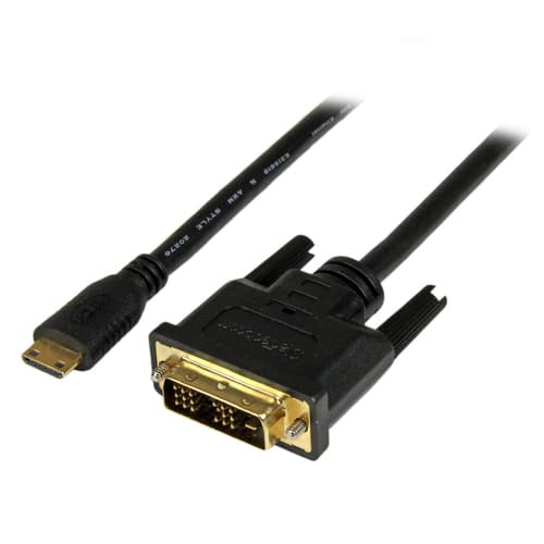 StarTech.com 1m (3.3 ft) Mini HDMI to DVI Cable, DVI-D to HDMI Cable (1920x1200p), 19 Pin HDMI Mini (C) Male to DVI-D Male, Digital Monitor Cable Adapter M/M, Single Link, Black - Mini HDMI to DVI Adapter - Adapter cable - DVI-D male to 19 pin mini HDMI Type C male - 1 m - shielded - black - for P/N: MSTCDP122HD