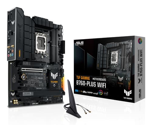 ASUS TUF GAMING B760-PLUS WIFI - Motherboard - ATX - LGA1700 Socket - B760 Chipset - USB-C 3.2 Gen 2x2, USB 3.2 Gen 2, USB 3.2 Gen 1, USB-C 3.2 Gen2 - 2.5 Gigabit LAN, Wi-Fi 6, Bluetooth - onboard graphics (CPU required) - HD Audio (8-channel)
