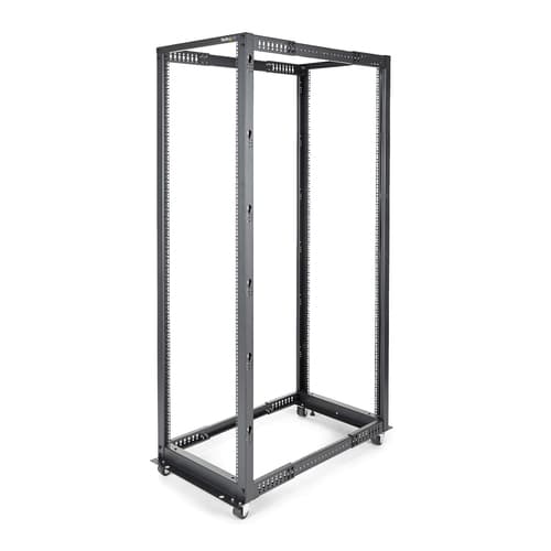 StarTech.com 42U 19" Open Frame Server Rack, 4 Post Adjustable Depth 23-41" Mobile, Free Standing Rolling Network/Computer Equipment Data Rack, Dell PowerEdge, HP ProLiant ThinkServer - Adjustable Server Rack (4POSTRACK42) - Rack - black - 42U - for P/N: CABSCREWM5B, CABSCREWSM5, CABSCREWSM5B, CABSCREWSM62, CABSCREWSM6B, CABSCRWS1224