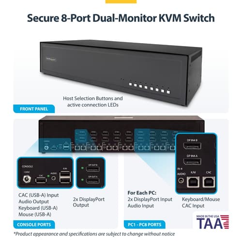 StarTech.com - KVM switch - secure - 8 x KVM port(s) - 1 local user - desktop - TAA Compliant — view 5