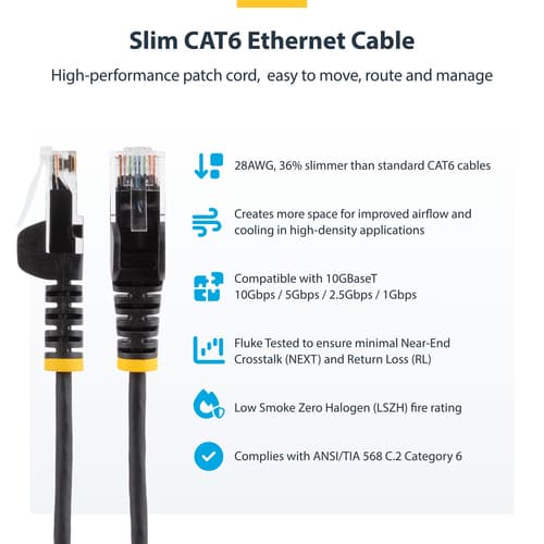 StarTech.com - Patch cable - RJ-45 (M) to RJ-45 (M) - 3.6 mm - UTP - CAT 5/5e/6 - IEEE 802.3bt - halogen-free, snagless, straight - black — view 7