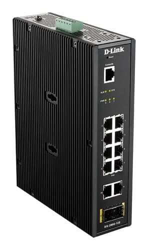 D-Link DIS 200G-12S - Switch - Managed - 10 x 10/100/1000 + 2 x SFP - DIN rail mountable, wall-mountable - AC 120/230 V / DC 46 - 54 V