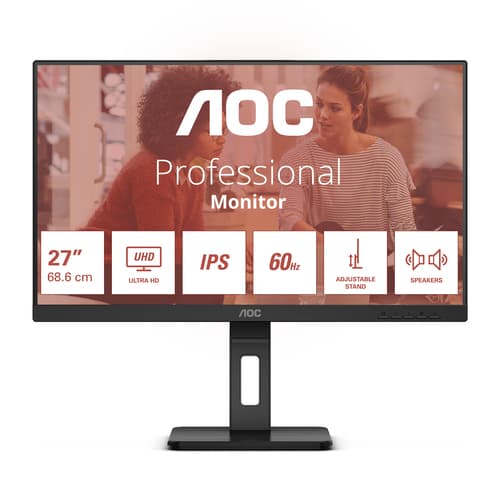 AOC Essential-line U27E3UF - LED monitor - 27" - 3840 x 2160 4K UHD (2160p) @ 60 Hz - IPS - 350 cd/m� - 1000:1 - 4 ms - 2xHDMI, DisplayPort - speakers - black