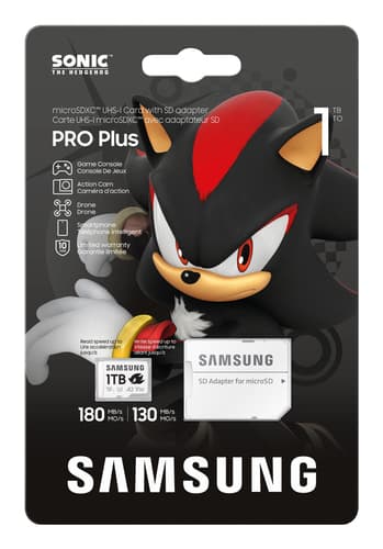 Samsung PRO Plus MB-MD1T0SA - Sonic the Hedgehog flash memory card (microSDXC to SD adapter included) - 1 TB - A2 / Video Class V30 / UHS-I U3 - microSDXC UHS-I - white — view 9