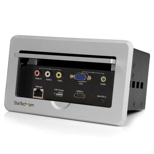 StarTech.com Conference Table Connectivity Pop up Box with AV and Data Ports - HDMI, VGA, Component, MDP to HDMI Output (BOX4HDECP) - Mounting plate - HD-15, RCA X 2, RJ-45, mini-phone stereo 3.5 mm, RCA, HDMI, USB Type A, mini-DisplayPort