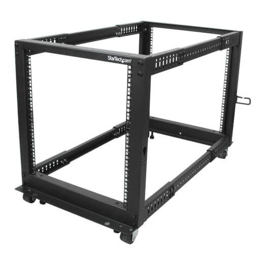 StarTech.com 12U 19" Open Frame Server Rack, 4 Post Adjustable Depth 23-41" Mobile, Free Standing Rolling Network/Computer Equipment Data Rack, Dell PowerEdge, HP ProLiant ThinkServer - Adjustable Server Rack (4POSTRACK12U) - Rack open frame - black - 12U - for P/N: CABSCREWM5B, CABSCREWSM5, CABSCREWSM5B, CABSCREWSM62, CABSCREWSM6B, CABSCRWS1224