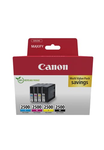 Canon PGI-2500 BK/C/M/Y Multipack - 4-pack - black, yellow, cyan, magenta - original - ink tank - for MAXIFY iB4050, iB4150, MB5150, MB5155, MB5350, MB5450