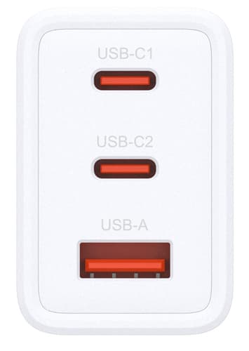D-Link DCP-651 - Power adapter - GaN - 65 Watt - 5 A - PD 3.0, QC 4.0 - 3 output connectors (2 x USB-C, USB Type A) — view 3