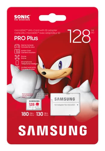 Samsung PRO Plus MB-MD128SA - Sonic the Hedgehog flash memory card (microSDXC to SD adapter included) - 128 GB - A2 / Video Class V30 / UHS-I U3 - microSDXC UHS-I - white — view 8