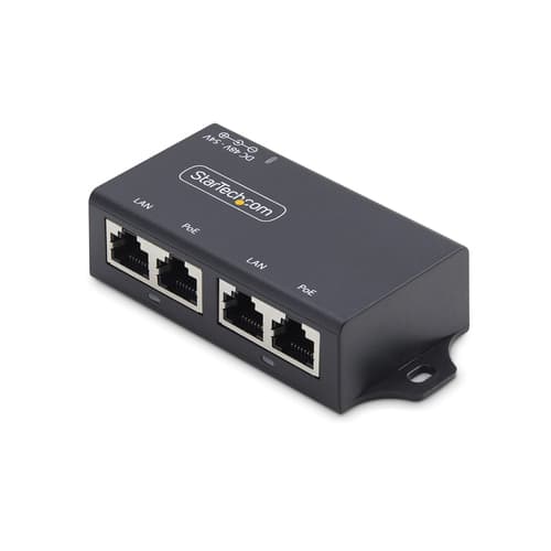 StarTech.com 2-Port Gigabit PoE+ Injector, PoE/PoE+ (802.3af/802.3at) 30W - PoE injector - unmanaged inline - DC 48 - 52 V - 30 Watt - output connectors: 2 - black