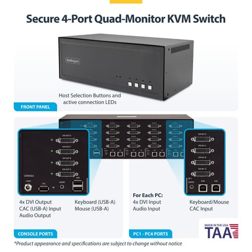 StarTech.com - KVM switch - secure - 4 x KVM port(s) - 1 local user - desktop - TAA Compliant — view 5