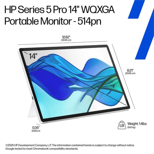 HP Series 5 Pro 14 inch WQXGA Portable Monitor - 514pn, 35.6 cm (14"), 2560 x 1600 pixels, WQXGA, LCD, 7 ms, Silver — view 8