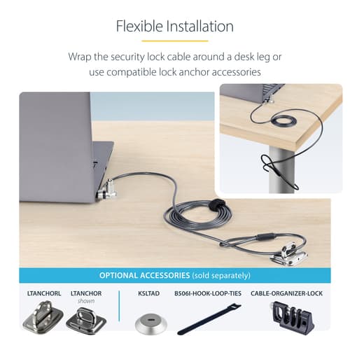 StarTech.com 25-Pack Universal Laptop Lock 6.6ft, Keyed Alike Locking Cable, Security Cable, Compatible w/Noble Wedge/Nano/K-Slot, Anti-Theft Cut-Resistant Cable - TAA - Security cable lock - silver, black - 2 m - TAA Compliant (pack of 25) — view 18