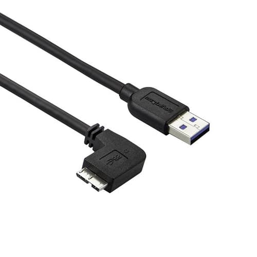 StarTech.com 1m 3 ft Slim Micro USB 3.0 Cable M/M - Left-Angle Micro-USB - USB 3.0 A to Micro B - Angled Micro USB - USB 3.1 Gen 1 (5Gbps) (USB3AU1MLS) - USB cable - Micro-USB Type B (M) to USB Type A (M) - USB 3.0 - 1 m - left-angled connector - black - for P/N: HB30A4AIB, HB30AM4AB, HB30C4AIB, HB31C2A2CME, HB31C3A1CME, HB31C4AB