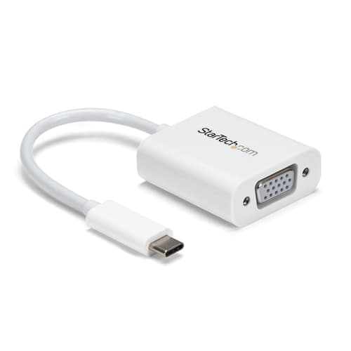 StarTech.com USB-C to VGA Adapter - White - 1080p - Video Converter For Your MacBook Pro / Projector / VGA Display (CDP2VGAW) - USB / VGA adapter - 24 pin USB-C (M) to HD-15 (VGA) (F) - USB 3.1 Gen 1 / Thunderbolt 3 - 17.5 m - 1920 x 1200 (WUXGA) support, USB power - white - for P/N: TB3DK2DPPD, TB3DK2DPPDUE, TB3DK2DPW, TB3DK2DPWUE, TB3DKDPMAW, TB3DKDPMAWUE