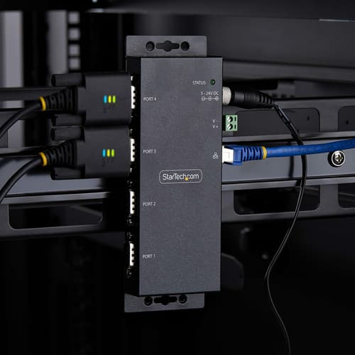 StarTech.com 4P Serial to Ethernet Adapter, IP LAN to RS232 DB9 Converter - Device server - 4 ports - 100Mb LAN, RS-232 - wall / DIN rail mountable - TAA Compliant - for P/N: AT925FM, GC9SF, SCNM9FF, SCNM9FM — view 8