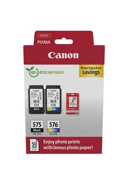 Canon PG-575/CL-576 Photo Paper Value Pack - 2-pack - black, colour (cyan, magenta, yellow) - original - hanging box - ink cartridge / paper kit - for PIXMA TR4750i, TR4751i, TR4755i, TS3550i, TS3551i