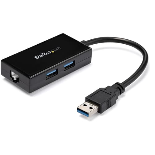 StarTech.com 2 Port USB 3.0 Hub with Ethernet - USB 3.0 x 2 - Gigabit Ethernet Network Adapter for Windows / Mac / Chrome (USB31000S2H) - Network adapter - USB 3.0 - Gigabit Ethernet x 1 - black