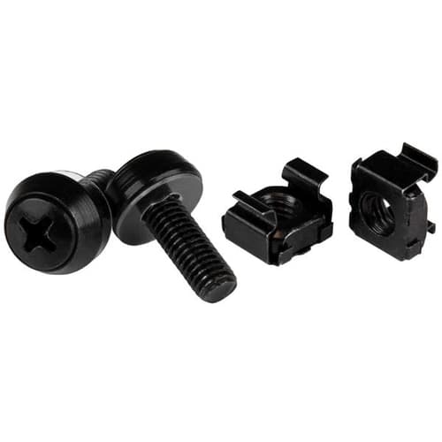 StarTech.com M6 x 12mm Screws and Cage Nuts - 100 Pack - M6 Mounting Screws and Cage Nuts for Server Rack and Cabinet - Black (CABSCREWM62B) - Rack screws and nuts - black - for P/N: RACK-18U-20-WALL-OA, RACK-21U-20-WALL-OA, RACK-24U-20-WALL-OA, RK12OD2, RK3236BKF