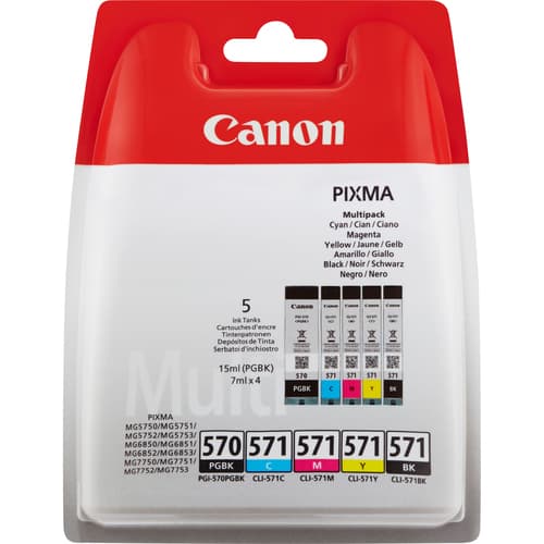 Canon PGI-570/CLI-571 PGBK/BK/C/M/Y Multi Pack - 5-pack - black, yellow, cyan, magenta - original - blister - ink tank - for PIXMA TS5051, TS5053, TS5055, TS6050, TS6051, TS6052, TS8051, TS8052, TS9050, TS9055