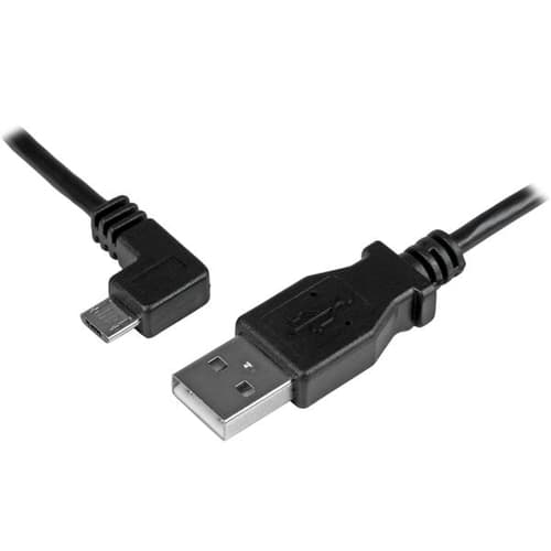 StarTech.com 2m 6 ft Micro-USB Charge-and-Sync Cable - Left-Angle Micro-USB - M/M - USB to Micro USB Charging Cable - 24 AWG (USBAUB2MLA) - USB cable - Micro-USB Type B (M) to USB (M) - USB 2.0 - 2 m - left-angled connector, molded - black - for P/N: USB2PCARBK, USB2PCARBKS, USBEXTAA10BK, USBEXTAA6BK, USBLT2PCARW, USBUB2PCARB — view 1