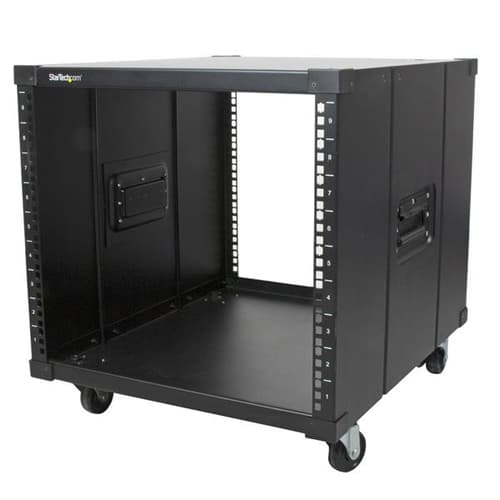 StarTech.com 9U Open Frame Rack with Wheels - 4 Post 23" Deep Portable Open Frame Cabinet for 19" Network, Data & Server Equipment - 220 lbs capacity (RK960CP) - Rack - black - 9U - 23