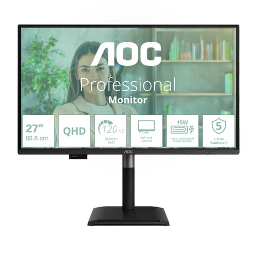 AOC Q27P4U - LED monitor - 27" - 2560 x 1440 QHD @ 120 Hz - IPS - 1500:1 - 4 ms - HDMI, DVI, DisplayPort, VGA - speakers - black — view 3