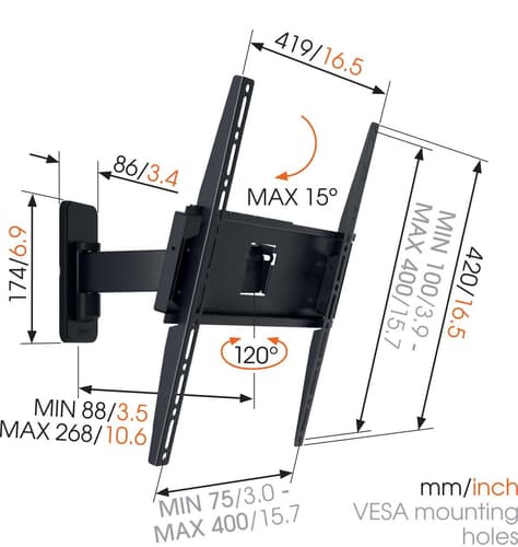 Vogel's M-series MA3030 (C1) - Mounting kit (wall mount) - turn - for LCD TV - universal - metal - black - screen size: 32"-55" — view 4