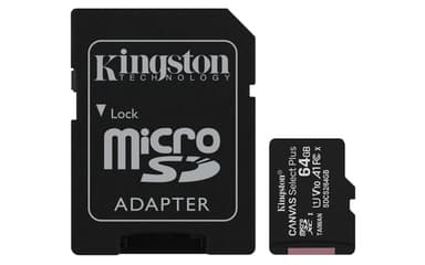 Kingston Canvas Select Plus - Flash memory card (microSDXC to SD adapter included) - 64 GB - A1 / Video Class V10 / UHS Class 1 / Class10 - microSDXC UHS-I