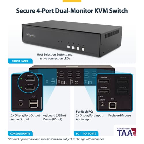 StarTech.com - KVM switch - secure - 4 x KVM port(s) - 1 local user - desktop - TAA Compliant — view 5