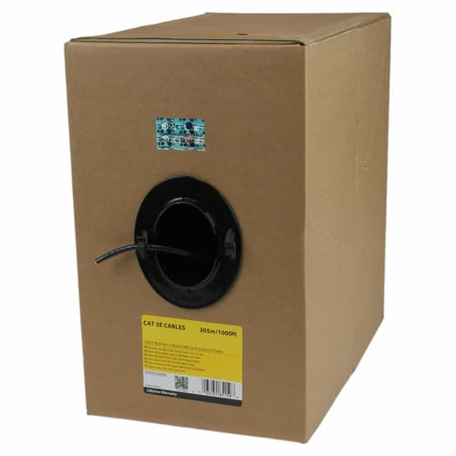 StarTech.com 1000 ft Bulk Roll of Black CMR Cat5e Solid UTP Riser Cable - Cat 5e Riser Cable - Cat.5e CMR Ethernet Cable - 24 AWG - Black (WIR5ECMRBK) - Bulk cable - 304.9 m - UTP - CAT 5e - riser, solid - black