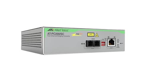Allied Telesis AT PC200/SC - Fibre media converter - 100Mb LAN - 10Base-T, 100Base-FX, 100Base-TX, 100Base-SC - SC / RJ-45 - 1310 nm - TAA Compliant
