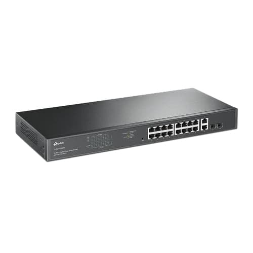 TP-Link JetStream TL-SG1218MPE - Switch - smart - 16 x 10/100/1000 (PoE+) + 2 x Gigabit SFP - rack-mountable - PoE+ (192 W) - AC 100 - 240 V — view 3