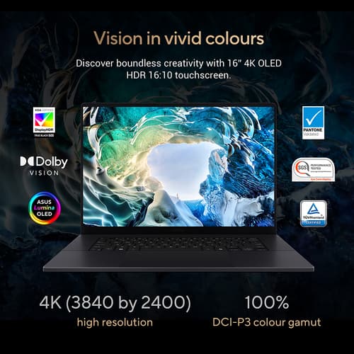 ASUS ProArt P16 OLED H7606WI-ME025W - AMD Ryzen AI 9 - HX 370 / up to 5.1 GHz - Win 11 Home - GeForce RTX 4070 - 32 GB RAM - 1 TB SSD NVMe - 16" OLED touchscreen 3840 x 2400 (4K) - Wi-Fi 7, Bluetooth - nano black — view 18
