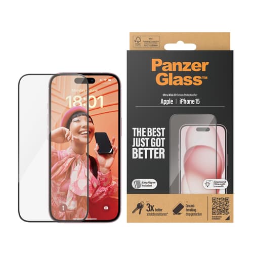 PanzerGlass ® Screen Protector iPhone 15 | Ultra-Wide Fit w. EasyAligner — view 3