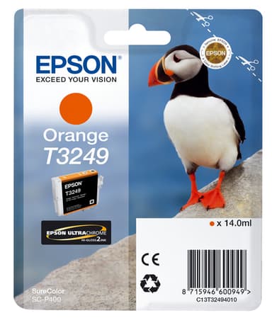 Epson Ink Cartridges, Ultrachrome Hi-Gloss2, T3249, Puffin, Singlepack, 1 x 14.0 ml Orange