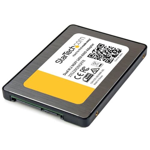 StarTech.com Dual M.2 SATA Adapter with RAID - 2x M.2 SSDs to 2.5in SATA (6Gbps) RAID Adapter Converter with TRIM Support (25S22M2NGFFR) - Storage controller (RAID) - M.2 - 2 Channel - M.2 Card - RAID 0, 1, JBOD, BIG - SATA 6Gb/s - black, silver