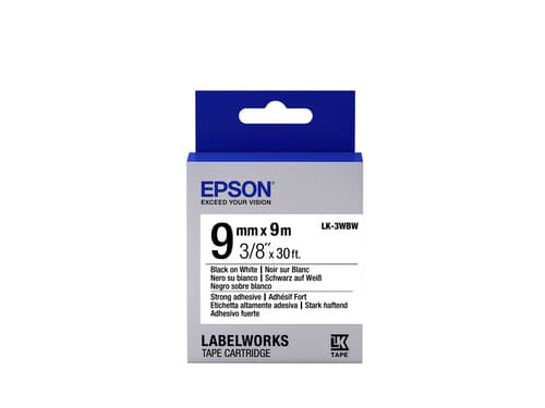 Epson LabelWorks LK-3WBW - Black on white - Roll (0.9 cm x 9 m) 1 roll(s) label tape - for LabelWorks LW-1000, LW-300, LW-400, LW-600, LW-700, LW-900, LW-K400, LW-Z700, LW-Z900