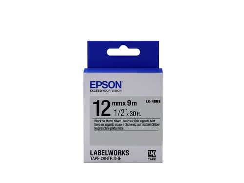 Epson LabelWorks LK-4SBE - Black on matte silver - Roll (1.2 cm x 2.9 m) 1 roll(s) label tape - for LabelWorks LW-1000, 300, 400, 600, 700, 900, K400, Z700, Z710, Z900 — view 1