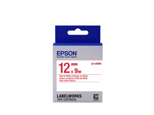 Epson LabelWorks LK-4WRN - Red on white - Roll (1.2 cm x 2.9 m) 1 roll(s) label tape - for LabelWorks LW-1000, LW-300, LW-400, LW-600, LW-700, LW-900, LW-K400, LW-Z700, LW-Z900