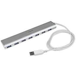 StarTech.com 7 Port Compact USB 3.0 Hub with Built-in Cable - Aluminum USB Hub - Silver USB3 Hub with 20W Power Adapter (ST73007UA) - USB peripheral sharing switch - 7 x SuperSpeed USB 3.0 - desktop